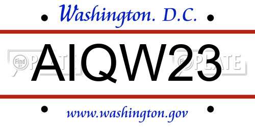 AIQW23 District Of Columbia License Plate
