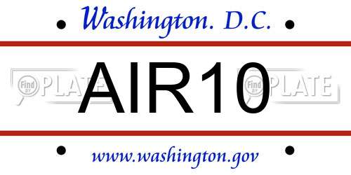 AIR10 District Of Columbia License Plate