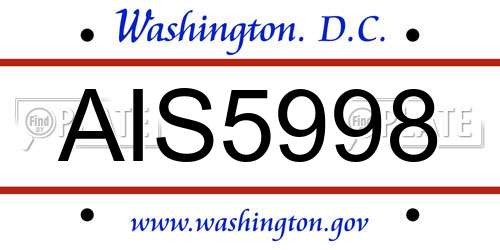 AIS5998 District Of Columbia License Plate