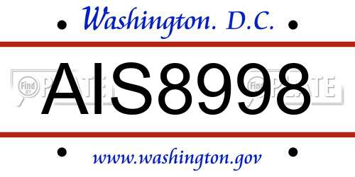 AIS8998 District Of Columbia License Plate