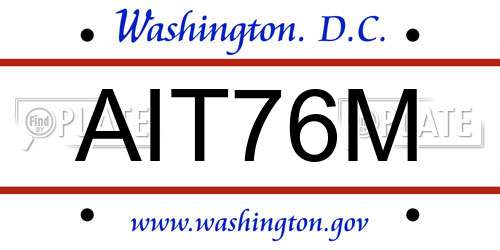 AIT76M District Of Columbia License Plate