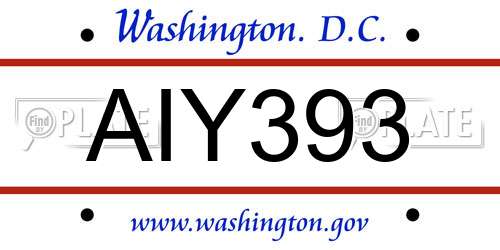AIY393 District Of Columbia License Plate