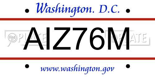 AIZ76M District Of Columbia License Plate