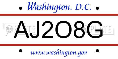 AJ2O8G District Of Columbia License Plate