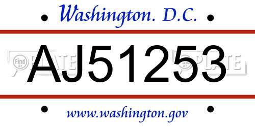 AJ51253 District Of Columbia License Plate