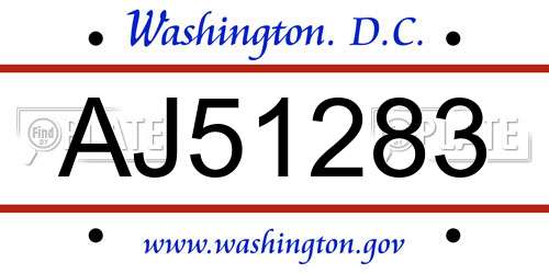AJ51283 District Of Columbia License Plate
