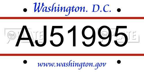 AJ51995 District Of Columbia License Plate