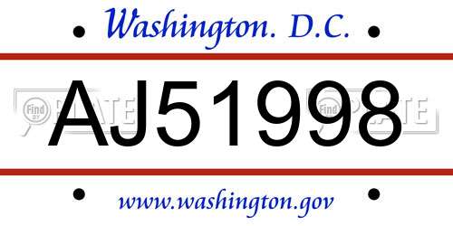 AJ51998 District Of Columbia License Plate