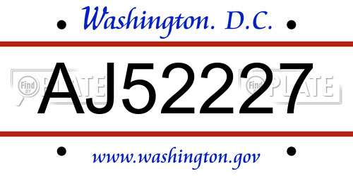 AJ52227 District Of Columbia License Plate