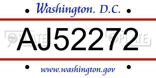 AJ52272 District Of Columbia License Plate