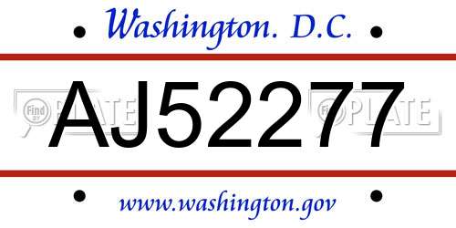 AJ52277 District Of Columbia License Plate