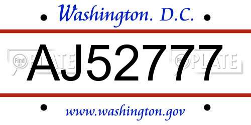 AJ52777 District Of Columbia License Plate