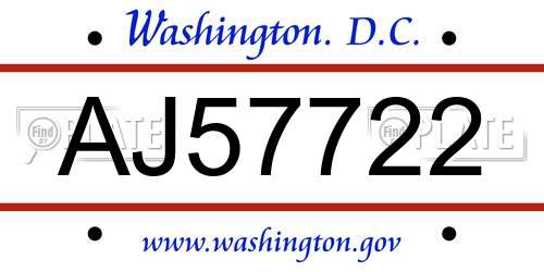 AJ57722 District Of Columbia License Plate