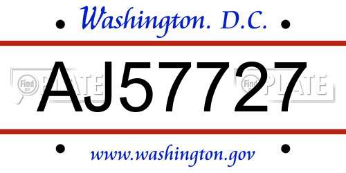 AJ57727 District Of Columbia License Plate