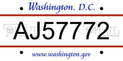 AJ57772 District Of Columbia License Plate