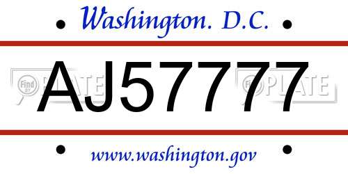AJ57777 District Of Columbia License Plate