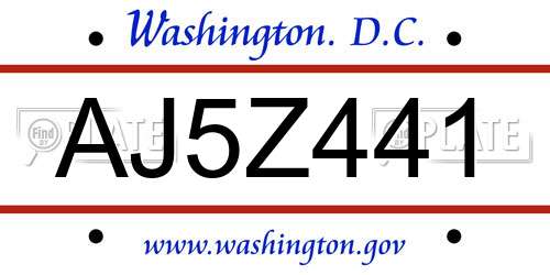AJ5Z441 District Of Columbia License Plate