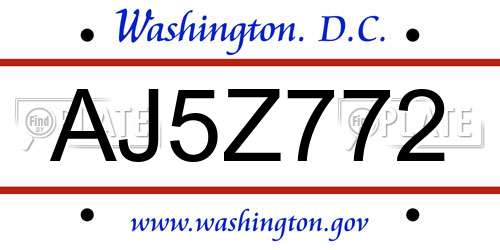 AJ5Z772 District Of Columbia License Plate