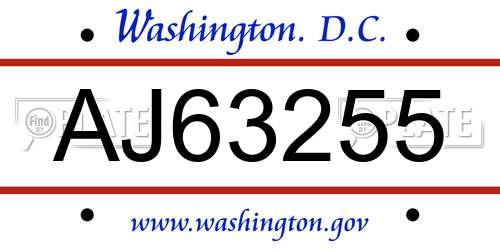 AJ63255 District Of Columbia License Plate