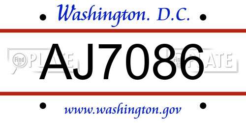 AJ7086 District Of Columbia License Plate