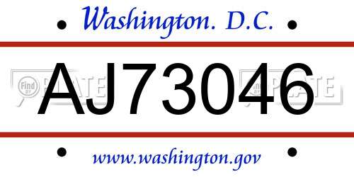 AJ73046 District Of Columbia License Plate
