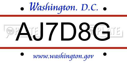AJ7D8G District Of Columbia License Plate