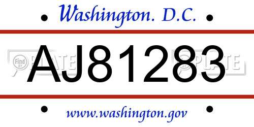 AJ81283 District Of Columbia License Plate