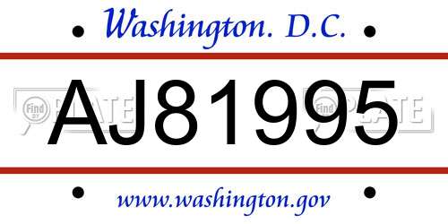 AJ81995 District Of Columbia License Plate