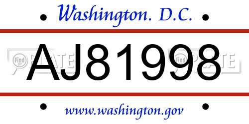 AJ81998 District Of Columbia License Plate