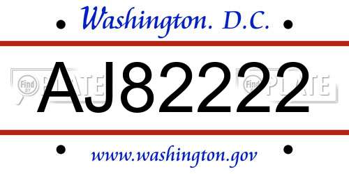 AJ82222 District Of Columbia License Plate