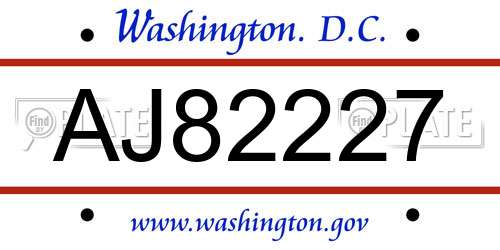 AJ82227 District Of Columbia License Plate