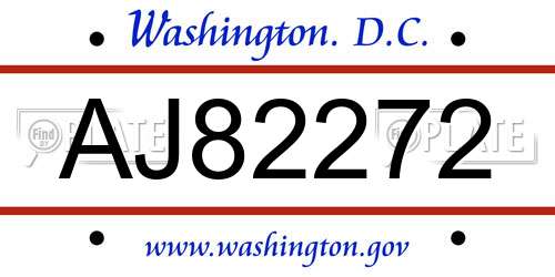 AJ82272 District Of Columbia License Plate