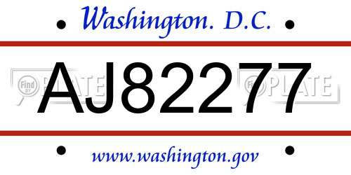 AJ82277 District Of Columbia License Plate