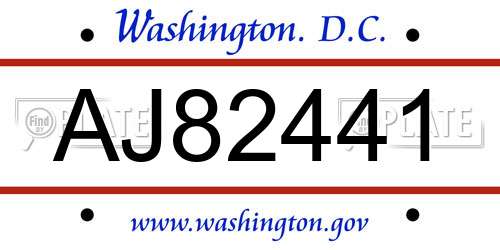 AJ82441 District Of Columbia License Plate