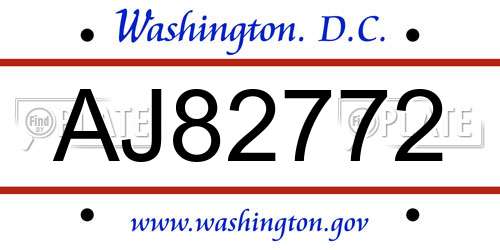 AJ82772 District Of Columbia License Plate