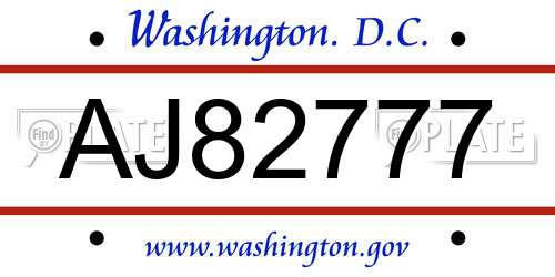 AJ82777 District Of Columbia License Plate