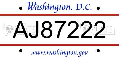 AJ87222 District Of Columbia License Plate