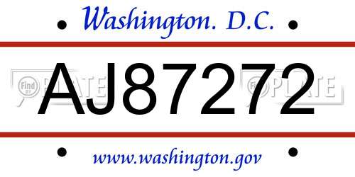 AJ87272 District Of Columbia License Plate