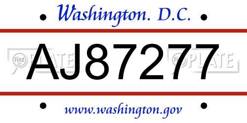 AJ87277 District Of Columbia License Plate