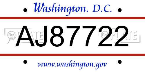 AJ87722 District Of Columbia License Plate