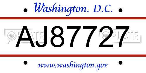 AJ87727 District Of Columbia License Plate