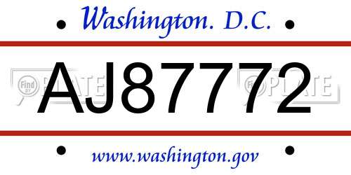 AJ87772 District Of Columbia License Plate