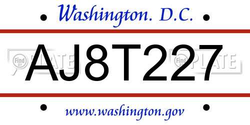 AJ8T227 District Of Columbia License Plate
