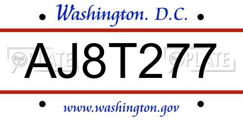 AJ8T277 District Of Columbia License Plate