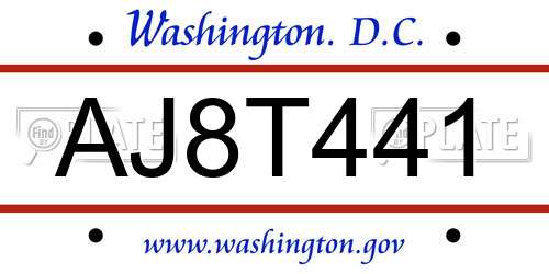 AJ8T441 District Of Columbia License Plate
