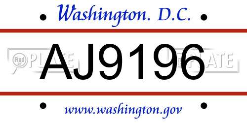 AJ9196 District Of Columbia License Plate