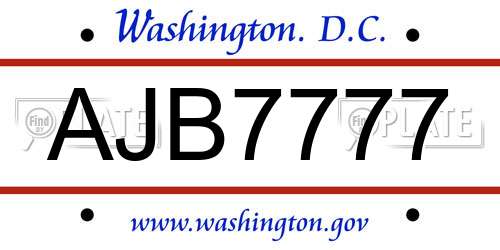AJB7777 District Of Columbia License Plate