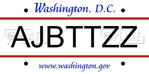 AJBTTZZ District Of Columbia License Plate