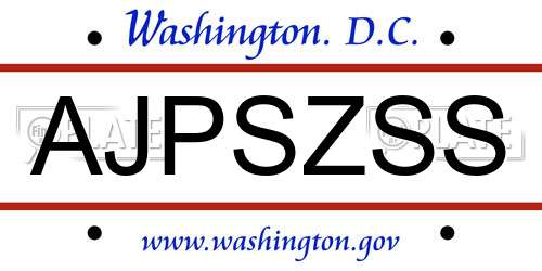 AJPSZSS District Of Columbia License Plate