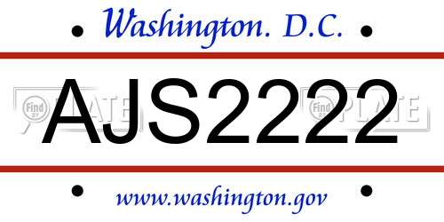 AJS2222 District Of Columbia License Plate